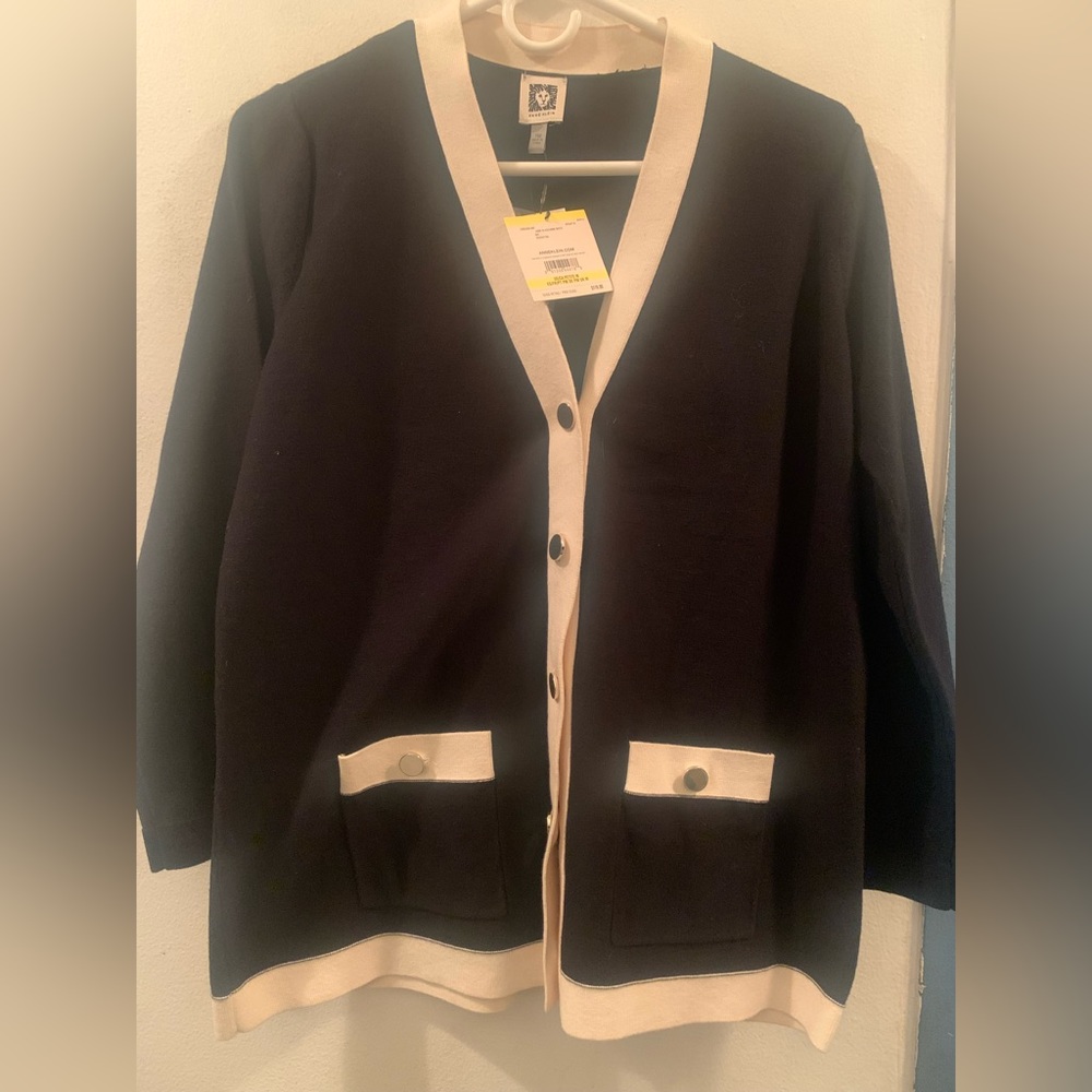 Anne Klein available size M and L black & cream button up cardigan new w tags